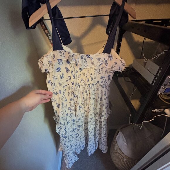 Lulus Candice Ivory Floral Ruffled Tie-Strap Midi Dress - Picture 6 of 7